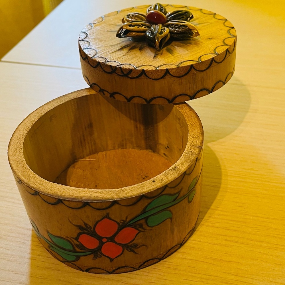 Handcrafted Wooden Trinket Box with Floral Design